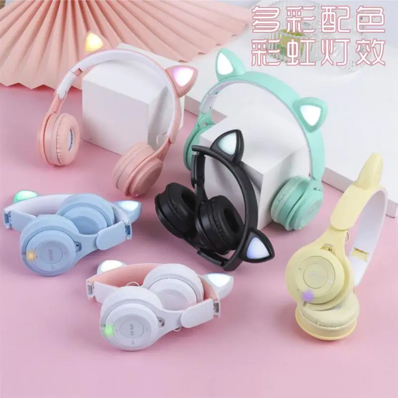 

Wireless Headphones Cat Ear With Mic Blue-tooth Glow Light Stereo Bass Helmets Children Gamer Girl Gifts PC Phone Gaming Headset