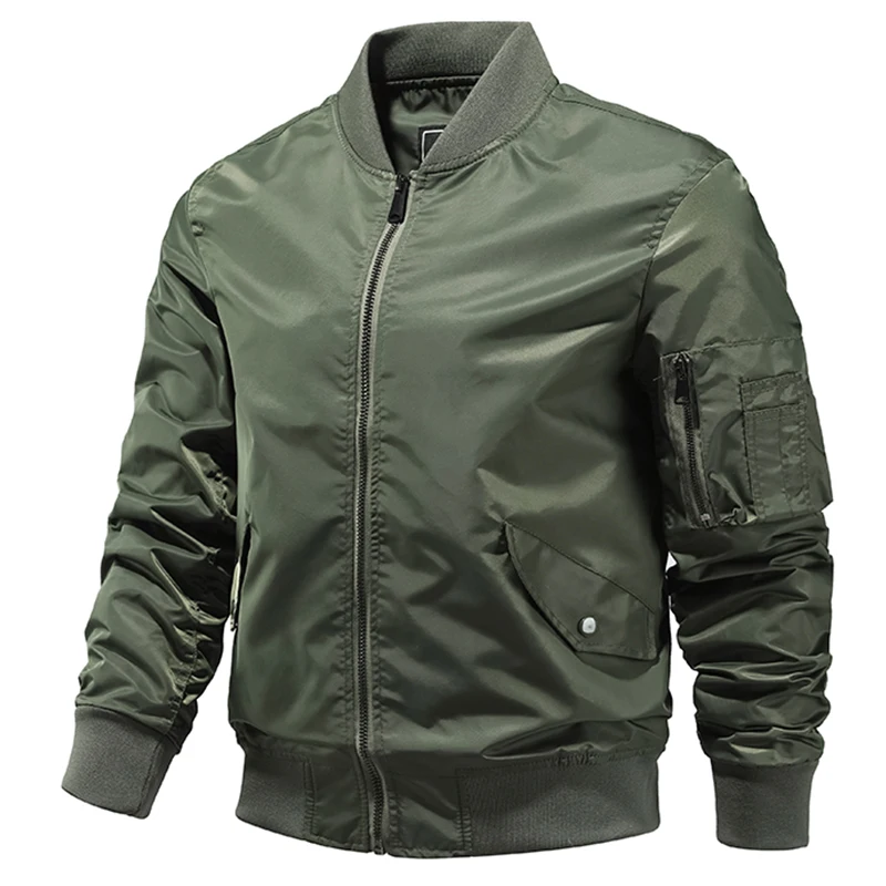 Куртка-бомбер мужская однотонная винтажная уличная одежда в стиле хип-хоп пилот