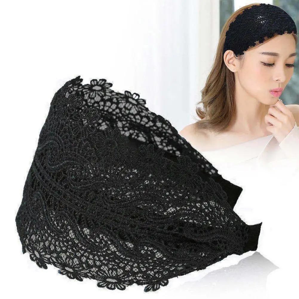 

Women's Decorative Pattern Lace Wide Hair Band Girl's Turban Headwrap Bandanas Fashion Stretchy Wide Lace Headband