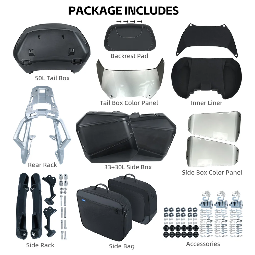 Фото Комплект из 3-х кофров для мотоцикла Honda NC750X NSS750 NT1100 XADV750 XL750, быстросъемные, без необходимости сверления, используются оригинальные ключи. №3
