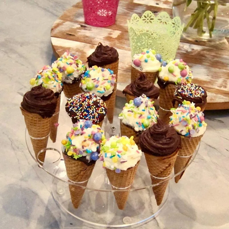 

6/16Hole Ice Cream Candy Acrylic Holder Cupcake Cones Stands Wedding Kids Birthday Party Buffet Display Tray Baking Accessories