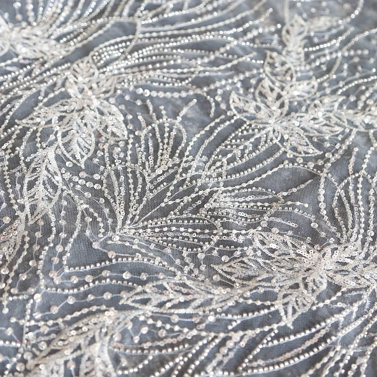 

Luxury Beaded Lace Fabric Tulle Beading Lace for Wedding Dress Bride Gowns Lace