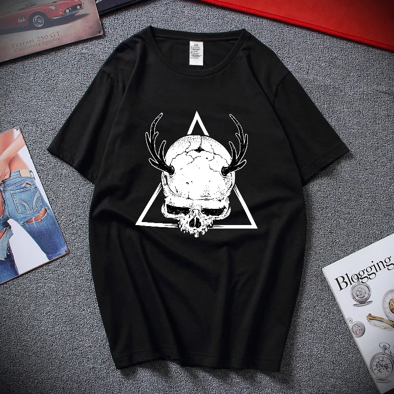 

Skull with Horns T Shirt 100% Cotton Oversize Men's T-shirt High Quality Man Tops Breathable and Comfortable Casual Street Style