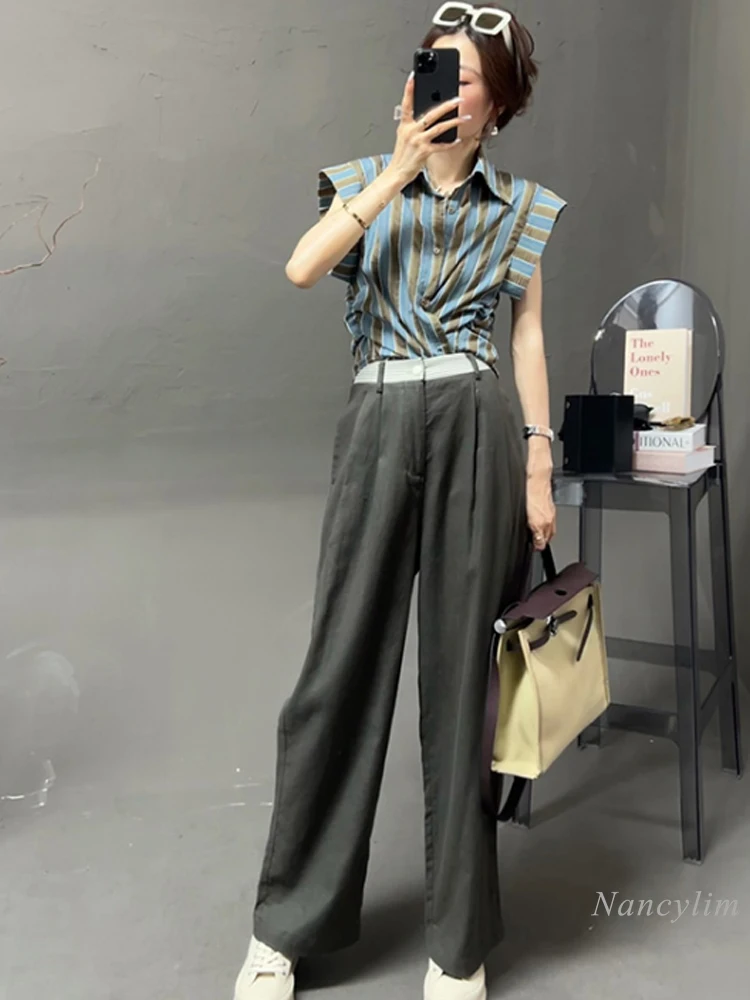 Блузка женская летняя в полоску модная шикарная рубашка европейском стиле с