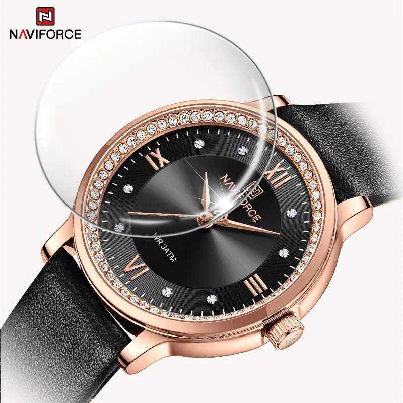 Original Brand NAVIFORCE Women's Watch Fashion Luxury Ladies Waterproof PU Bracelet Quartz Woman Wristwatch Relogio Feminino