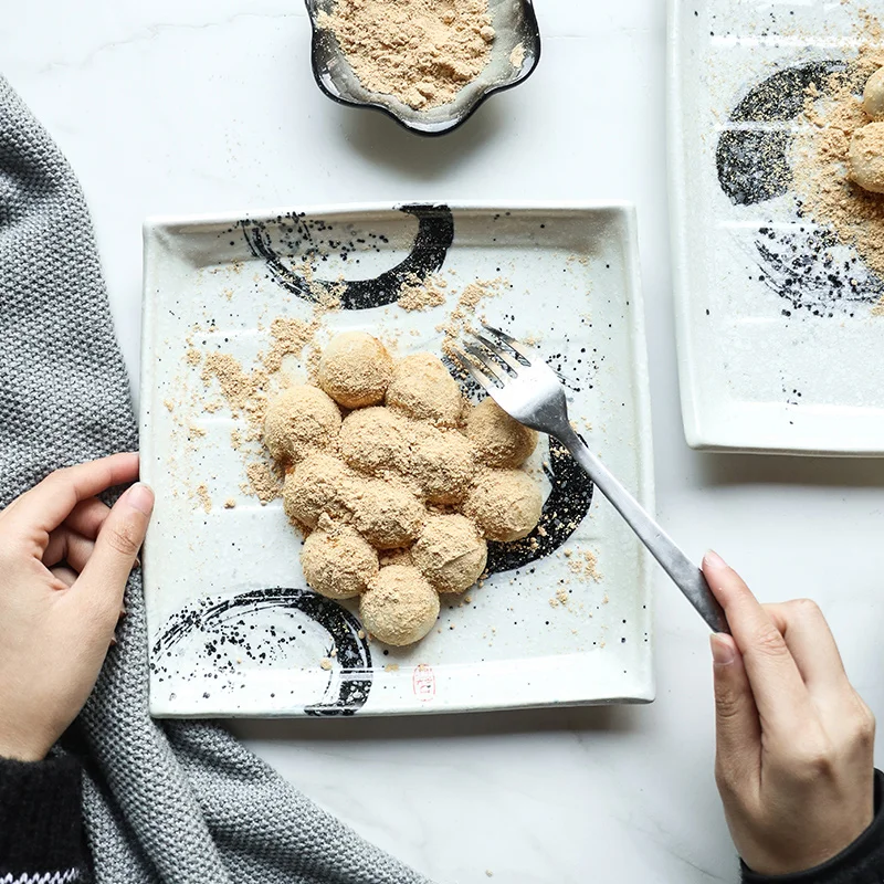 

Square ceramic plate hand-painted western food plate breakfast plate flat sushi plate dessert plate Japanese square plate dishes