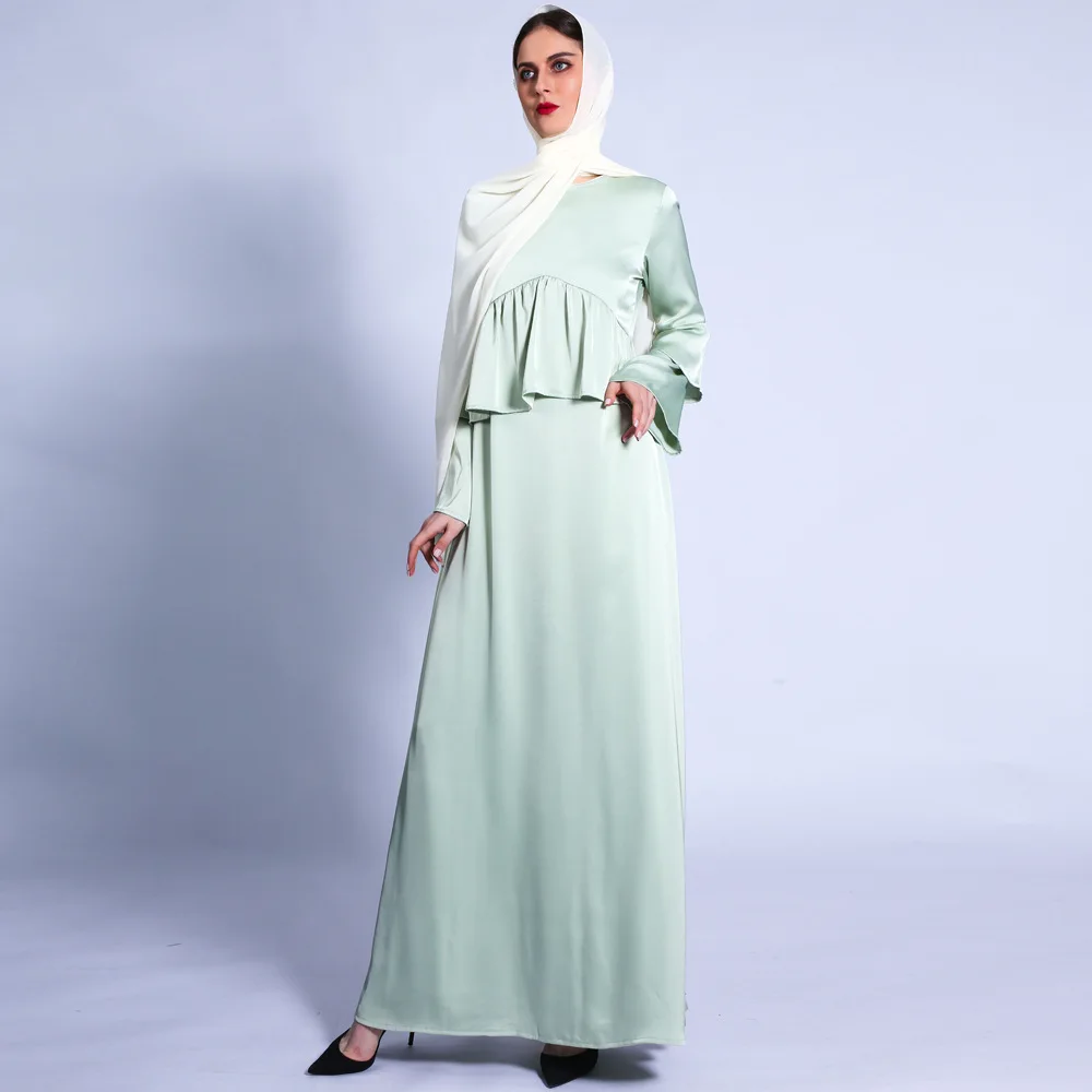 Женское матовое платье, однотонное платье с двойными рукавами-фонариками, мусульманская женская одежда, турецкие платья