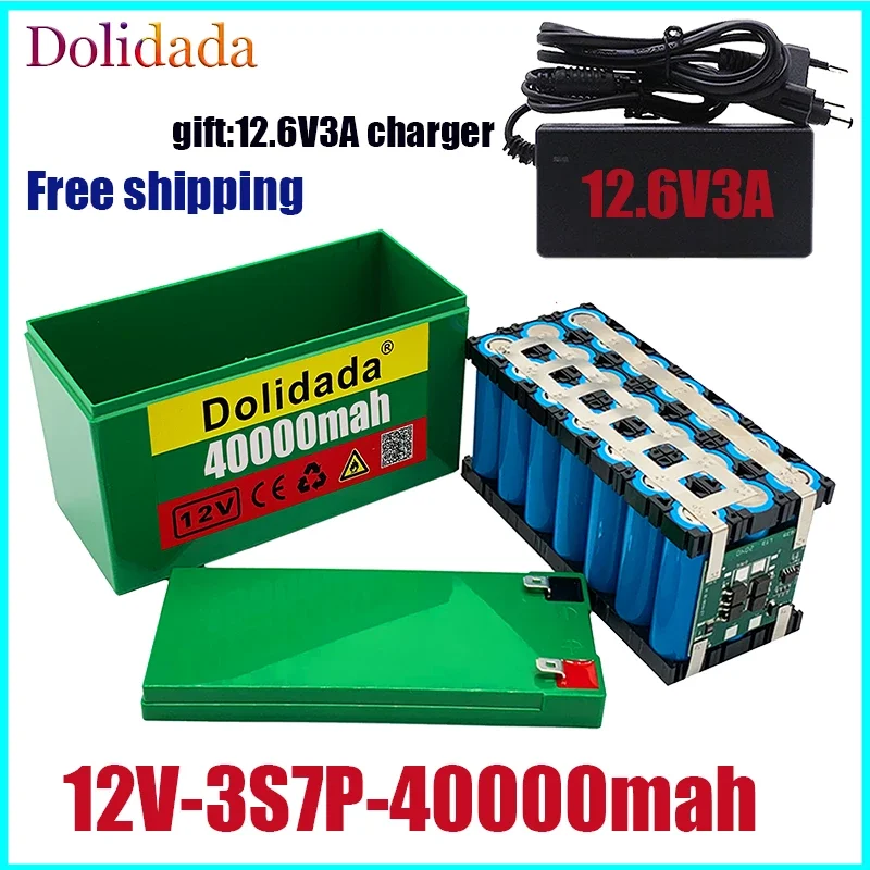 

new12V40Ah 3S7P 18650 lithium battery pack+12.6V 3A charger, built-in 40Ah high current BMS, used for sprayer, 12V power supply