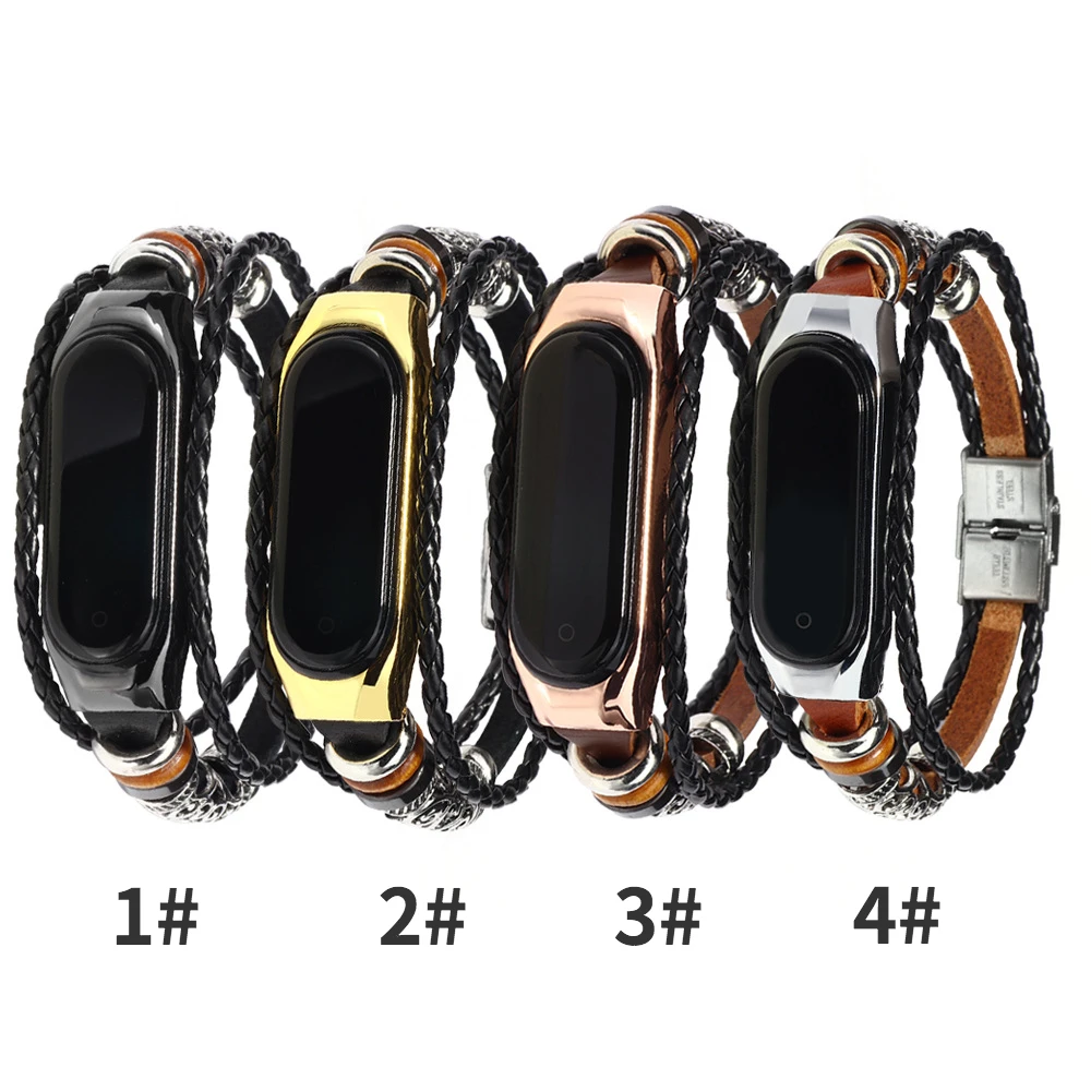 Retro Strap for Mi Band 6 5 Leather Beading Bracelet Fashion Braided Strap For Xiaomi Mi Band6 Mi Band5 Mi Band 4 3 Wristband