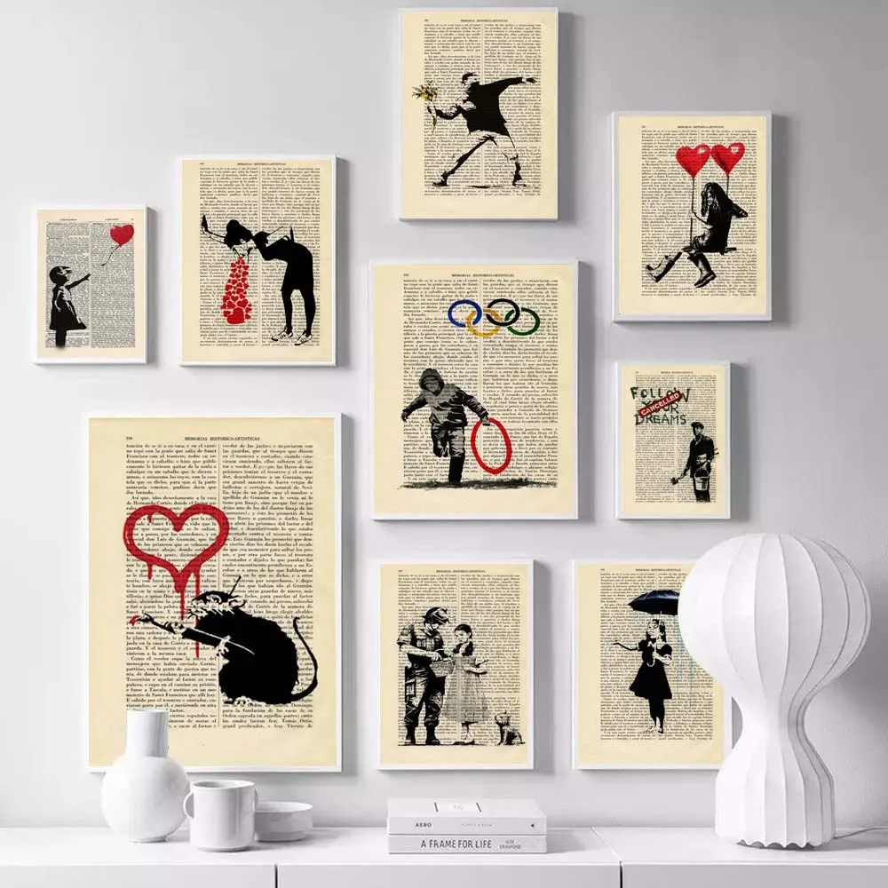 

Retro Art Newspaper Print Canvas Painting Banksy Poster Office Corridor Wall Art Living Room Bedroom Home Decoration Mural