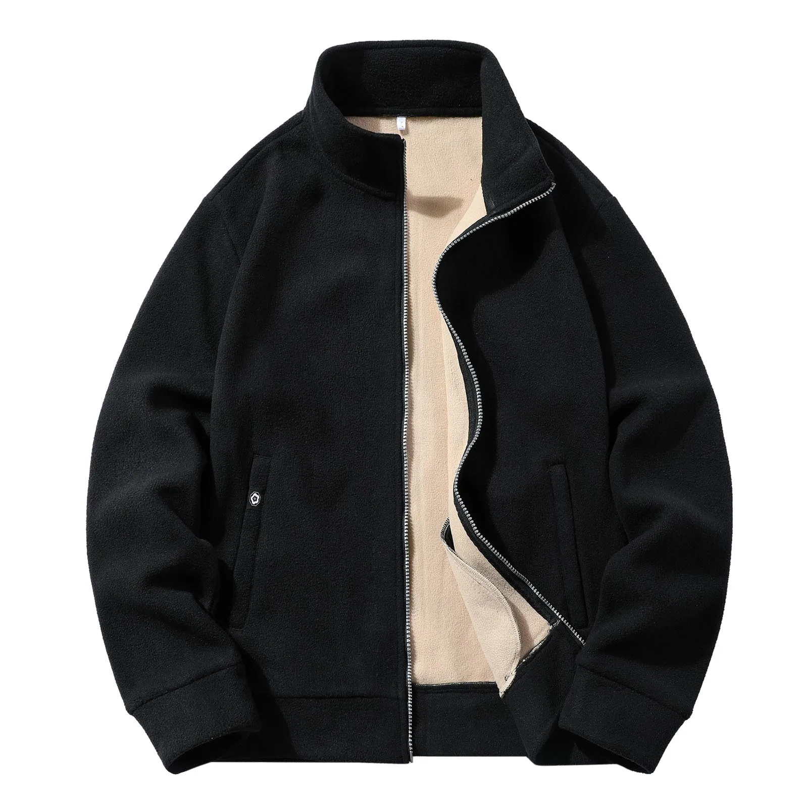 Мужская куртка пальто осень-зима толстая флисовая верхняя одежда однотонный