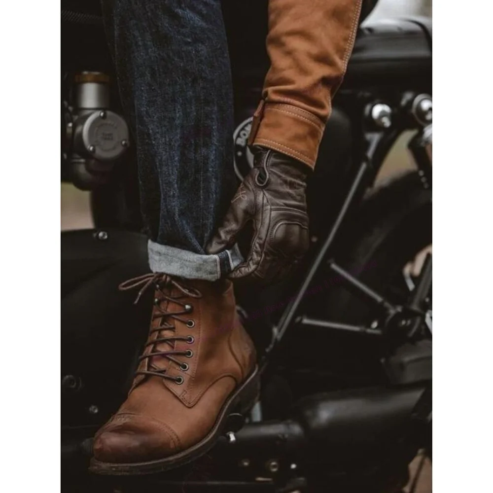 Мужские ботильоны в британском стиле коричневого цвета с круглым носком