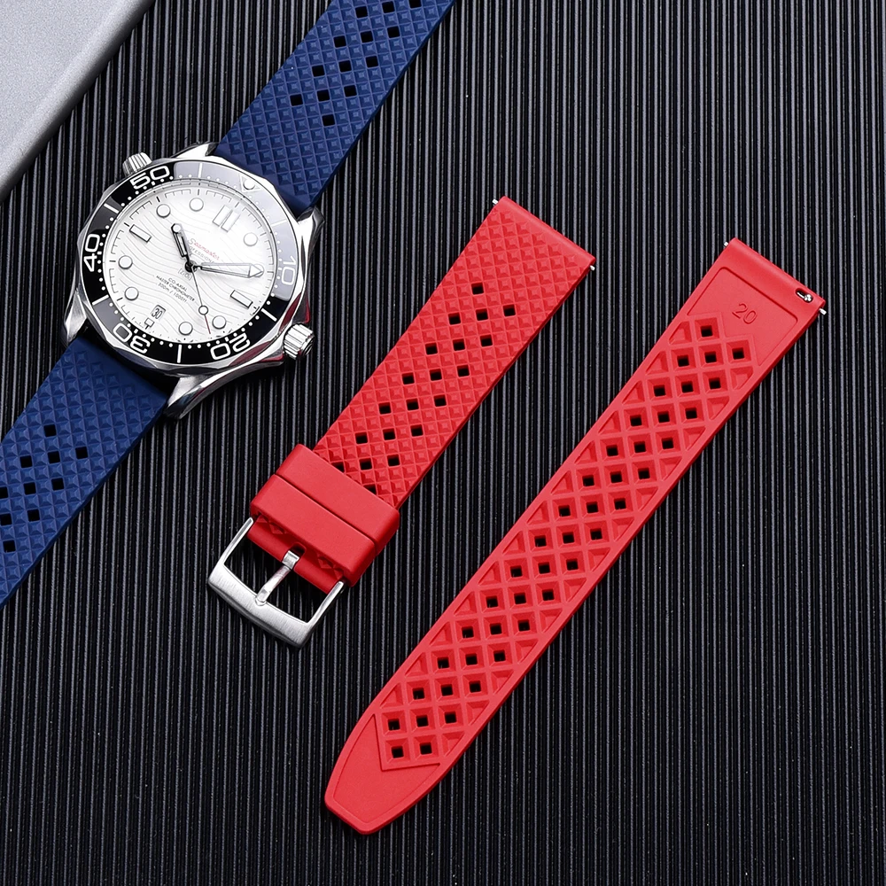 Breathable Fluoro Rubber Straps 18mm 20mm 22mm Dustproof Quick Release FKM Watch Bands For Men's Diving Watches Accessories