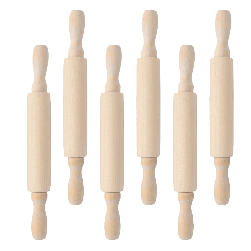 

6 Pcs Embossed Rolling Pin Toy Children Baking Supplies Mini Rolling-pins Plaything Christmas House Model Wood Small Sticks