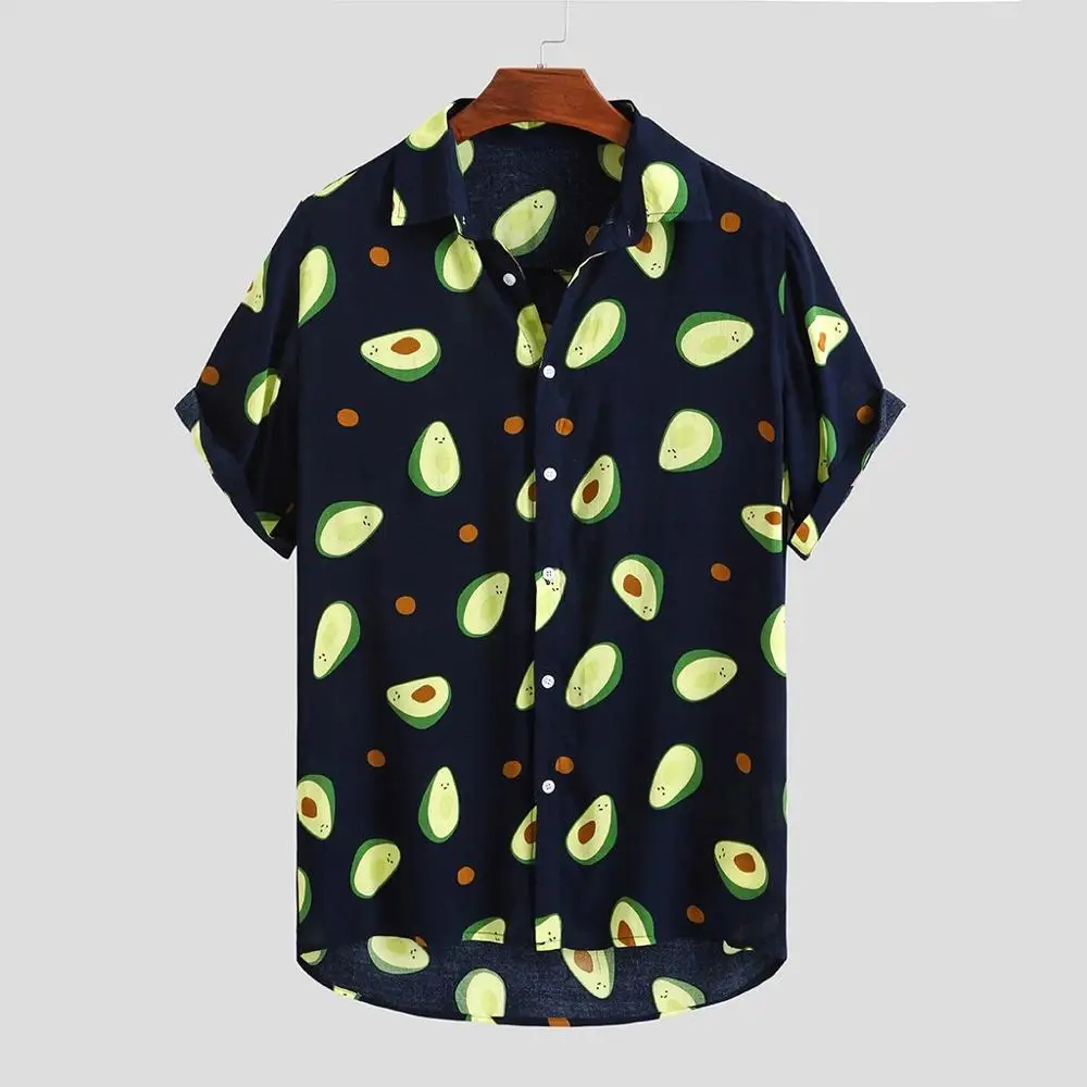 

Fluorescent Color Men's Shirt Summer High Quality Breathable Hawaiian Shirt Men's Avocado Casual Men's Printed Plus Size