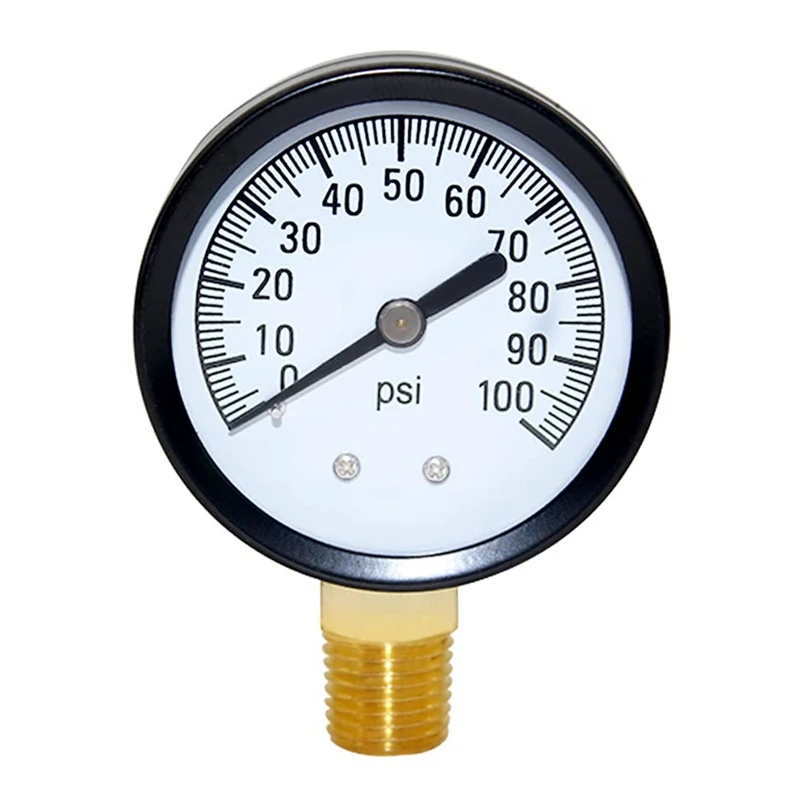 

1/4Inch NPT 100Psi Economical Pressure Gauge With Brass Internals 2Inch Dial Display Lower Mount Multiple Function