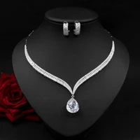 funmode european and american cross border water drop zircon collarbone necklace earrings luxury wedding jewelry set fs305