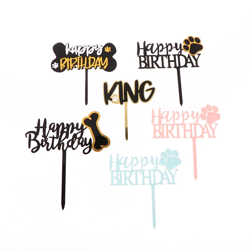 

Новая двойная акриловая деталь для домашних животных, товары для вечеринки в честь Дня Рождения собаки, Топпер для кекса