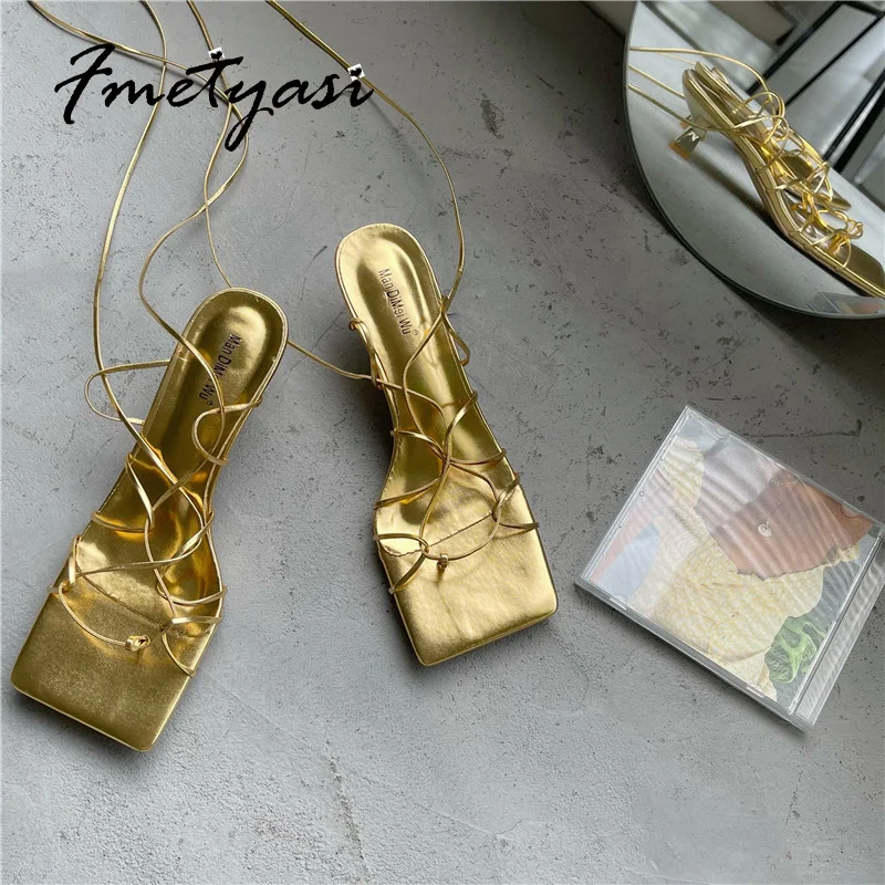 Women's Strappy Heels Sexy Square Toe Gladiator Comfortable Low Heel Sandals Open Toe PU Breathable Stiletto Shoes