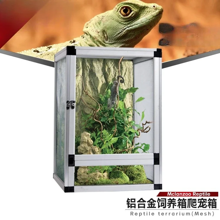 Фото Pet cage feeding box chameleon eyelash horn palace guard reptile high crown colorful aluminum alloy cage №3