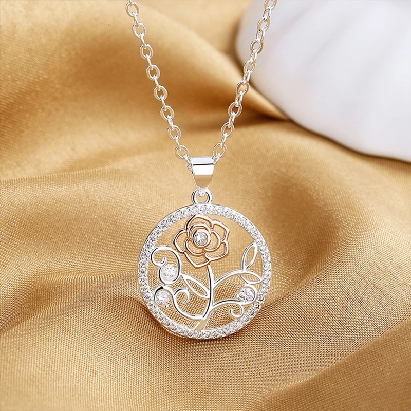 

1 PC New Hollow Flower Shaped Pendant Necklace For Women Silver Color Clavicle Chain Anniversary Gift Jewelry Accessories Female