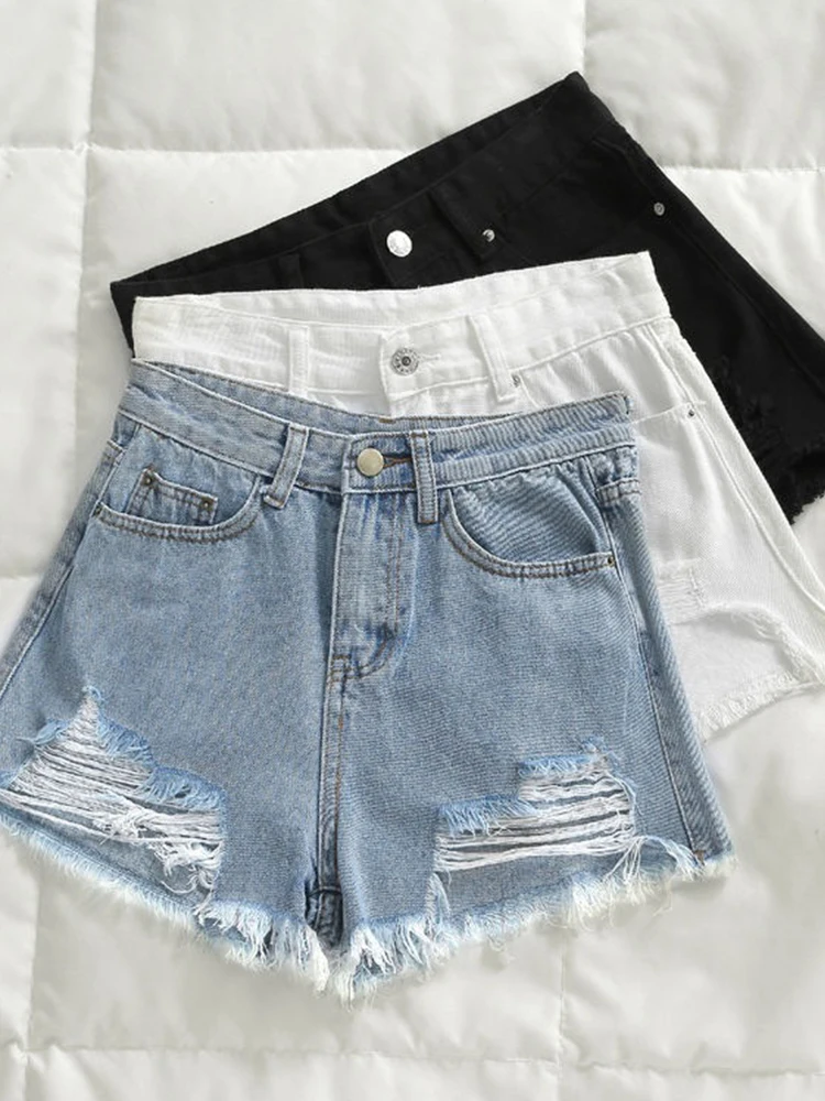 

Women's Jeans Shorts Summer Woman Ripped High Waist Wigh Leg Jeans Shorts Casual Female Loose Denim Shorts 2022