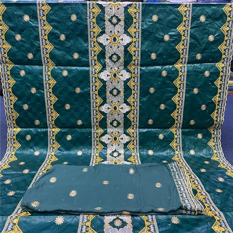 

New African Bazin Riche Fabric Brocade 100% Cotton Green Material 5+2yards French Lace Stuff For Sew Wedding Dress 16A09