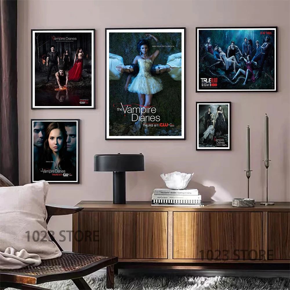 

Дневники вампира, постер фильма Елена Стефан Дэймон, изображения персонажей, холст, печать, искусство, стена, украшение дома