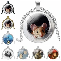 2020 handmade new ladies cute cartoon mouse painting necklace fairy mouse glass convex children necklace gift jewelry