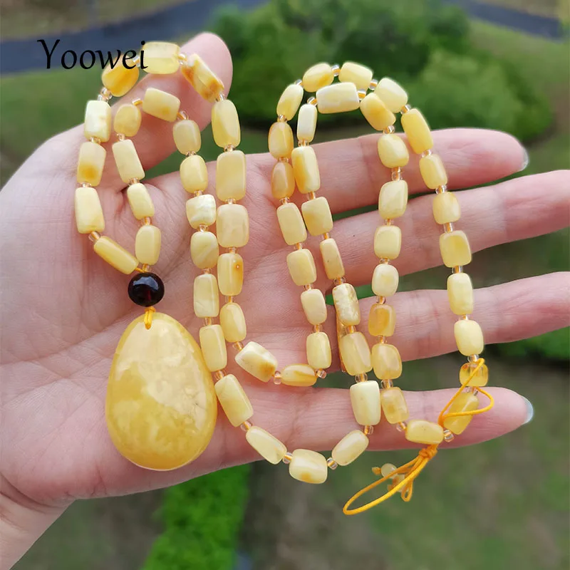 

20g Teardrop Amber Pendant Necklace for Women Natural Baltic Ambar Honey Beads 68cm Sweater Chain Healing Jewelry-Not Perfect