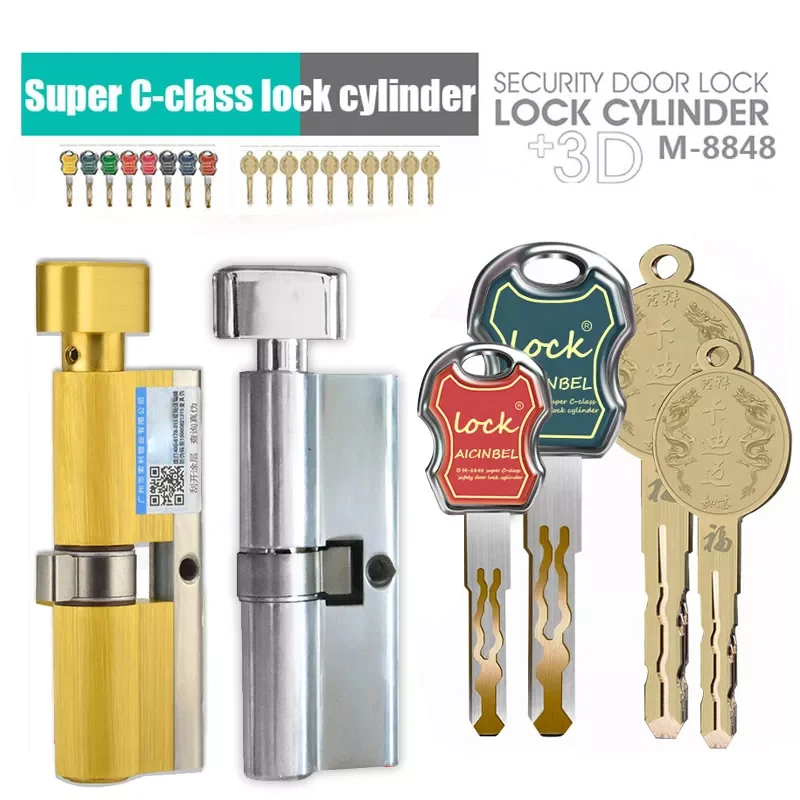 

cylinder 65 70 75 80 85 90 100mm Security Copper Lock Core Security door Handle Brass 8 Keys Anti-Pry Stainless Cylinder