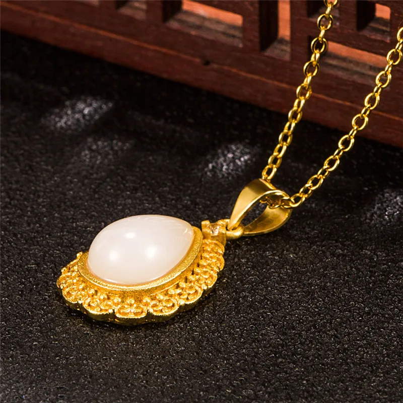 Женская позолоченная Ретро резная форма капли воды инкрустированная нефритовая