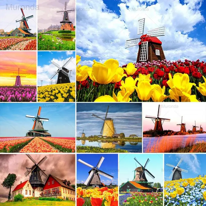 

5D DIY Diamond Embroidery Dutch Windmill Flower Manor Landscape Diamond Painting Cross Stitch Diamond Mosaic Wall Art Home Decor