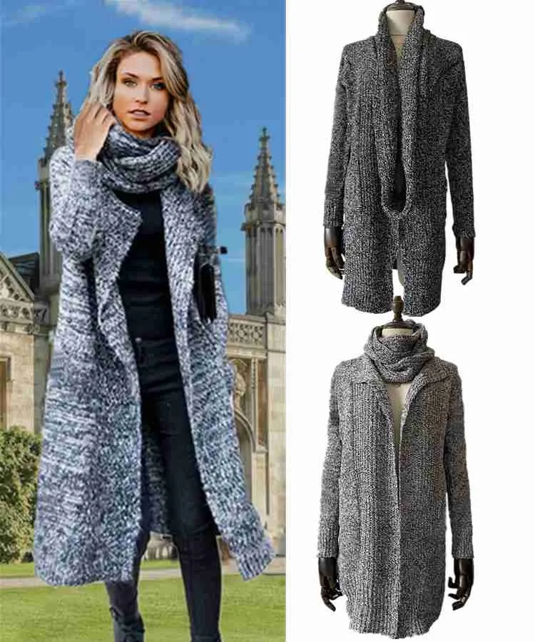 

Женский новый свитер, пальто, модный цельный кардиган с воротником, вязаный женский топ