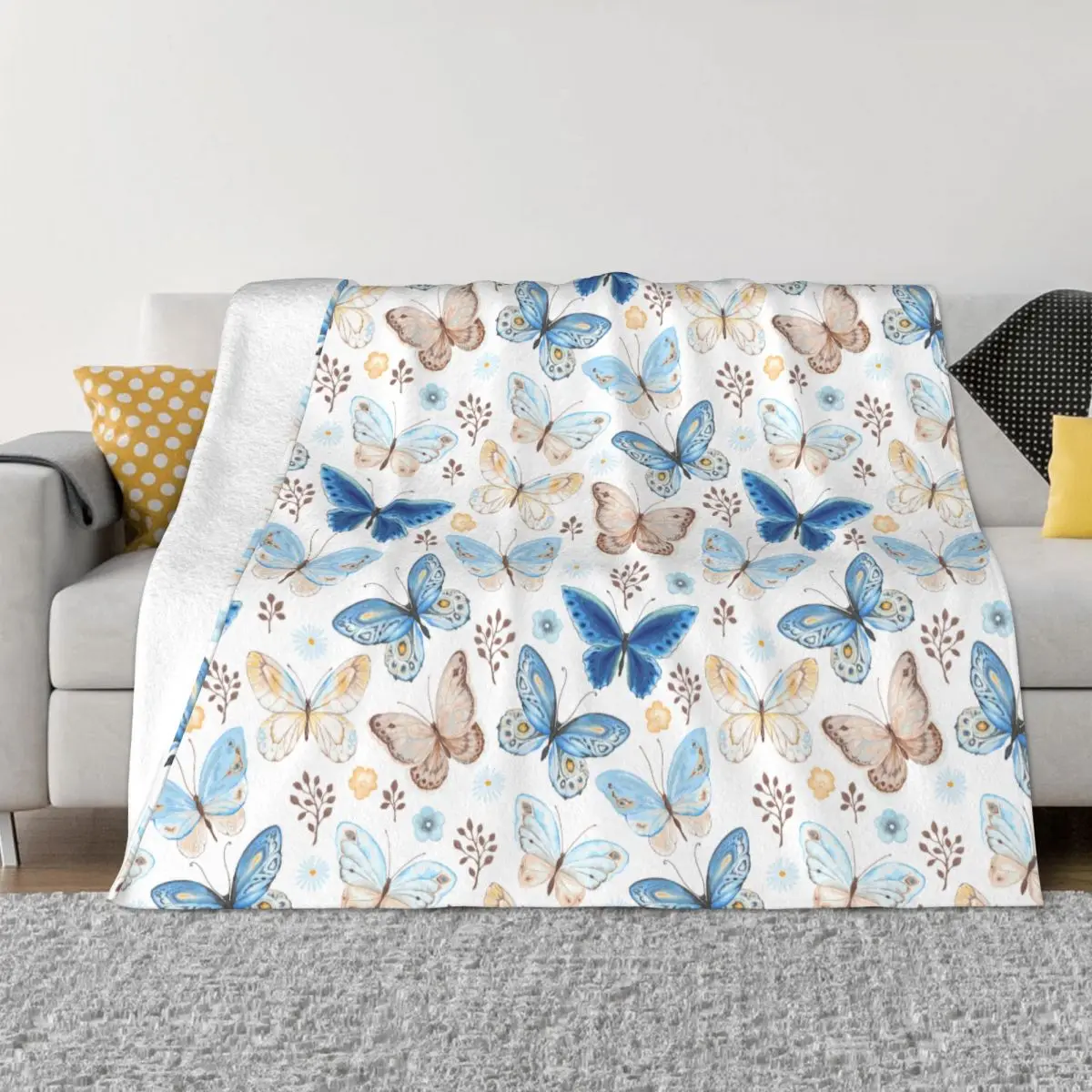 

Butterfly Pattern Blanket Flannel Spring Autumn Portable Lightweight Throw Blanket for Bed Bedroom Plush Thin Quilt