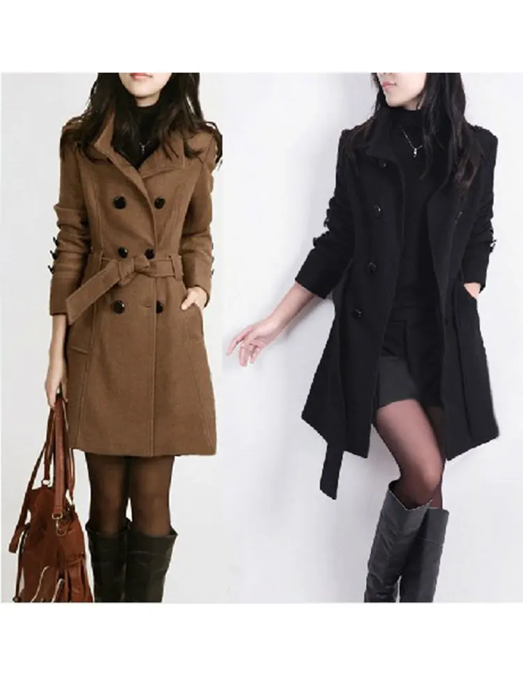 

Новинка 2022, Женская куртка средней длины, пальто, двубортное тонкое шерстяное пальто, женская шерстяная верхняя одежда