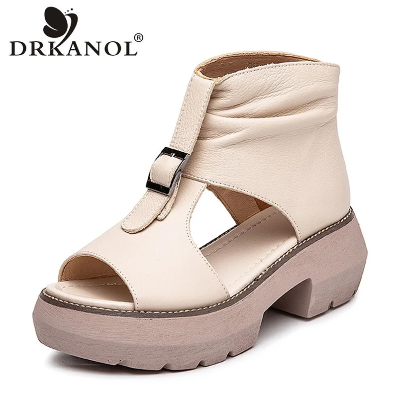 

DRKANOL Women Gladiator Sandals Summer High Top Open Toe Shoes Handmade Retro Zipper Thick High Heel Platform Casual Sandals