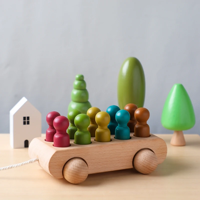 

Детская игрушка из Букового дерева, мультяшный красочный маленький человек, машина, Обучающие игрушки Монтессори, детские игрушки для прорезывания зубов в тренажерном зале, детский подарок на день рождения