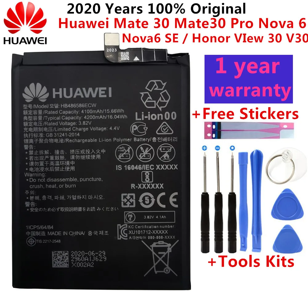 

Original 4200mAh HB486586ECW Replacement Mobile Phone Battery For Huawei Mate 30 Mate30 Pro Nova 6 Nova6 SE / Honor VIew 30 V30