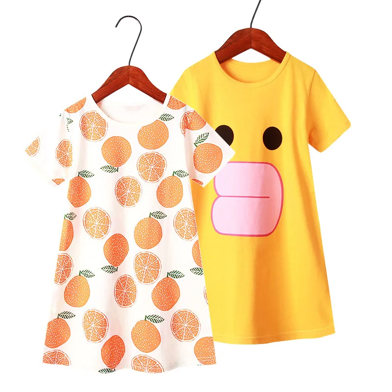 

2023 Summer Girls Nightdress 1-16 Y Clothes Summer Cartoon Nightgown Children Clothing Short Sleeved Pajamas Dress Kids Homewear