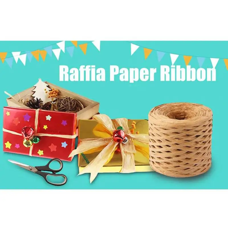 

Raffia Paper Ribbon 200 Meters Decoration Wedding Rope Ribbon for Natural Paper Twine Gift Party Easter Packing Craft Wrapping
