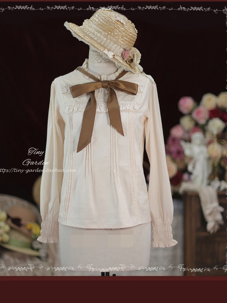 Рубашка женская шифоновая с длинным рукавом круглым вырезом и шнуровкой