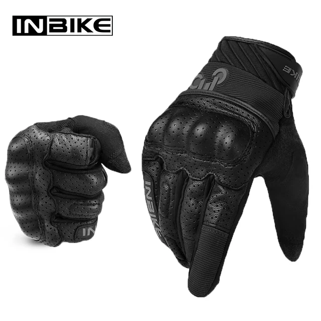 Inbike motorcycle gloves premium leather motorbike gloves protective gear touch screen full finger men riding gloves palm holes