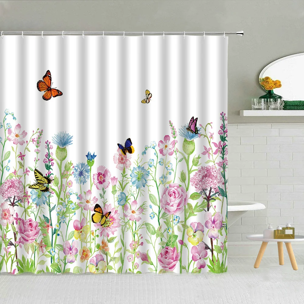 

Scenery Outside Window Waterfall Forest Stone Shower Curtain Polyester Fabric High Quality Bath Screen With Hooks Decor