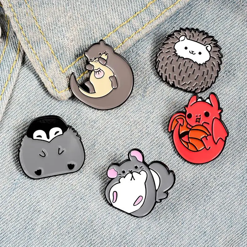 

Cute Enamel Pin Custom Chinchilla Hedgehog Otter Penguin Dragon Badge Brooch Custom Lapel pin Shirt Bag Jewelry Gift for Kids