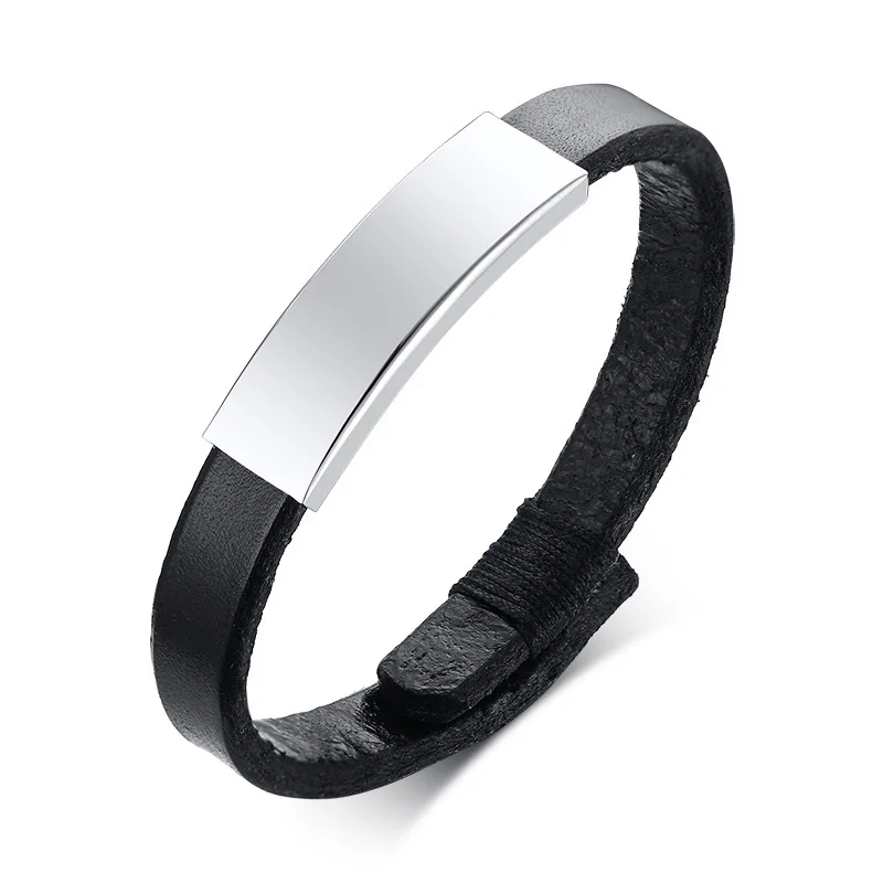 

Stainless steel blank curved leather bracelet jewelry amulet for men and women black leather bracelet jewelry gift DIY productio