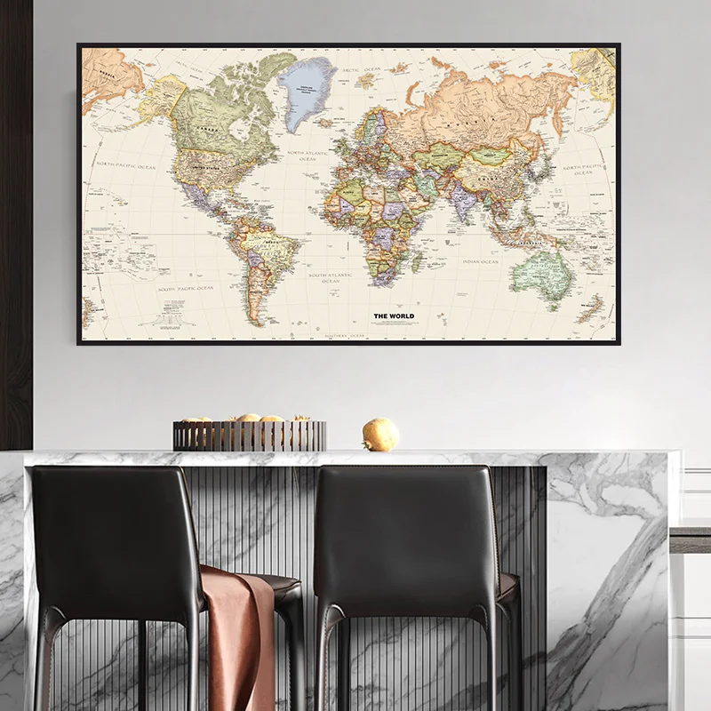 120*59cm The World Political Map Retro Canvas Painting Wall Art Poster  and Prints School Supplies Office Classroom Home Decor
