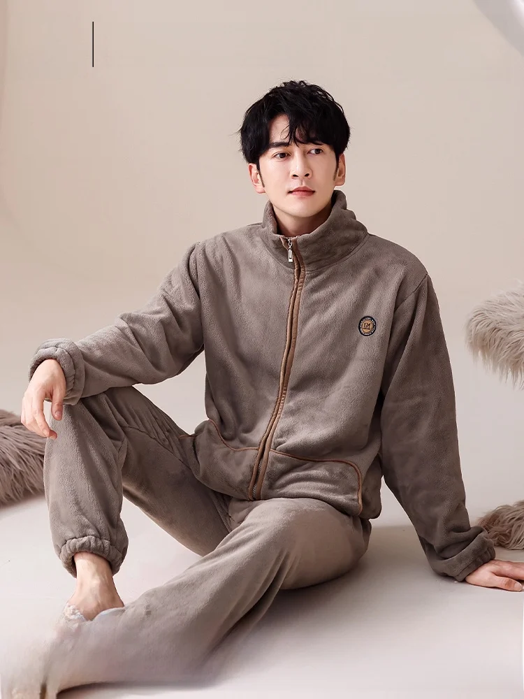 Men's Pajamas Winter Coral Fleece Thickened Fleece-lined Autumn and Flannel Plus size Casual Home