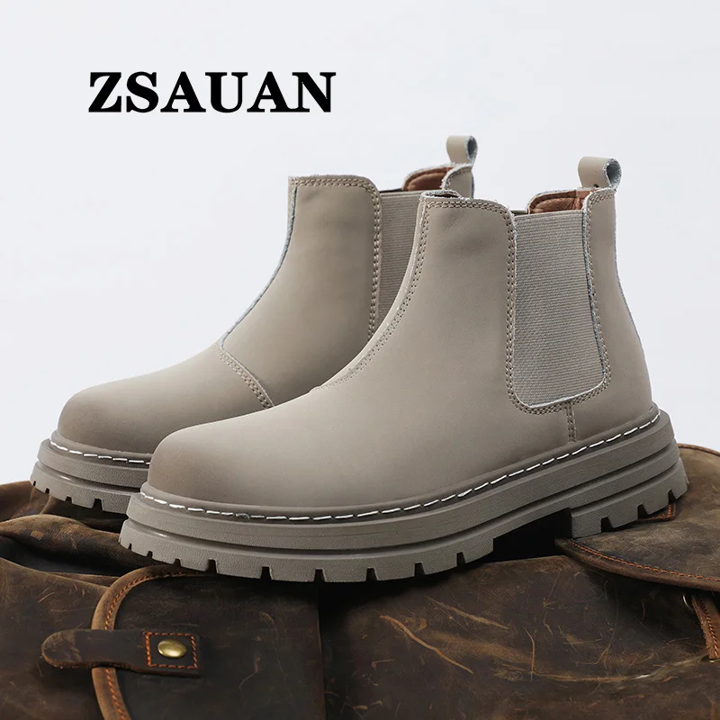 

Boots with Big Head ZSAUAN British Casual Men Combat Boots Work Cowboy Shoes Man Vintage Brogue Boots Mid Heel