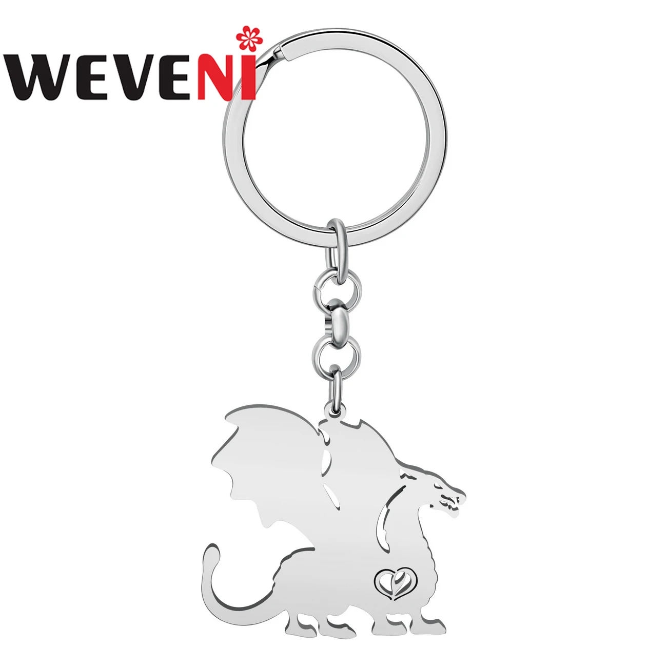 

WEVENI Key Ring Stainless Steel Silver-plated Roaring Dinosaur Dragon Keychains Car Key Bag Jewelry For Women Girls Party Gift